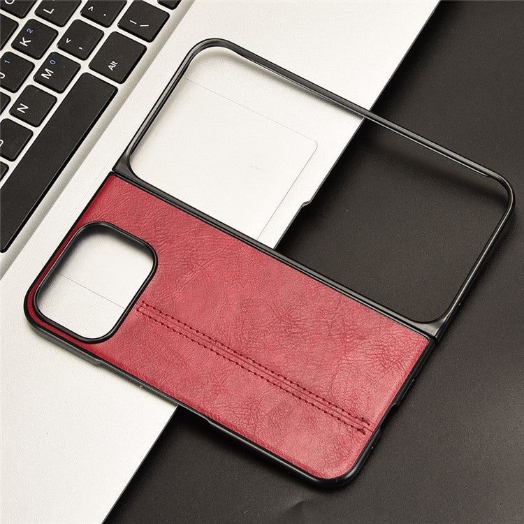 For Google Pixel 9 Pro Fold 5G Case Cowhide Texture Leather+PC Phone Cover Stitching Lines - Red