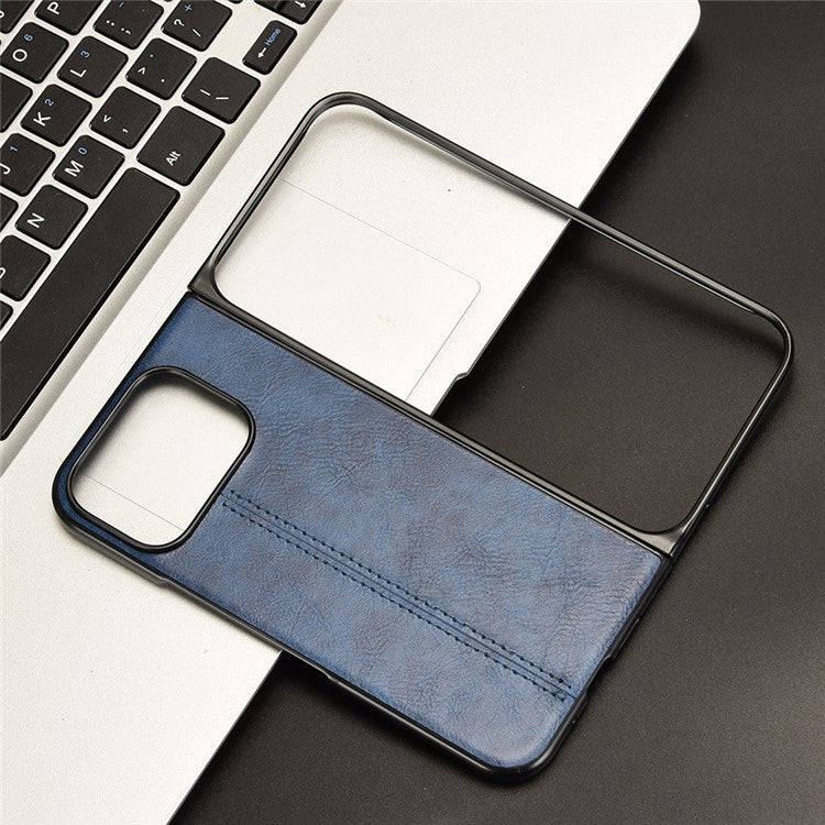 For Google Pixel 9 Pro Fold 5G Case Cowhide Texture Leather+PC Phone Cover Stitching Lines - Blue