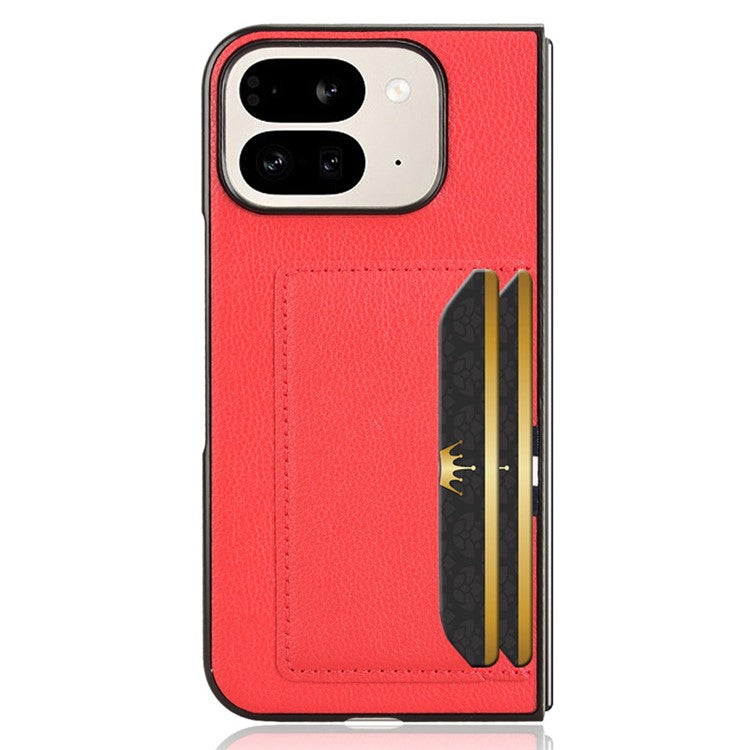 For Google Pixel 9 Pro Fold 5G Case Card Holder Litchi Texture Leather+PC Folding Phone Cover - Red