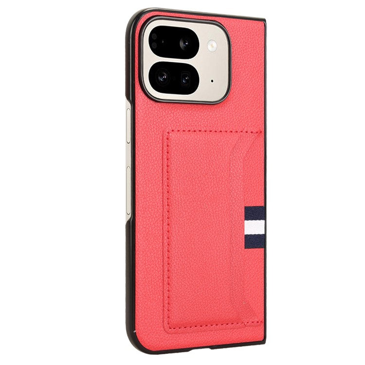 For Google Pixel 9 Pro Fold 5G Case Card Holder Litchi Texture Leather+PC Folding Phone Cover - Red