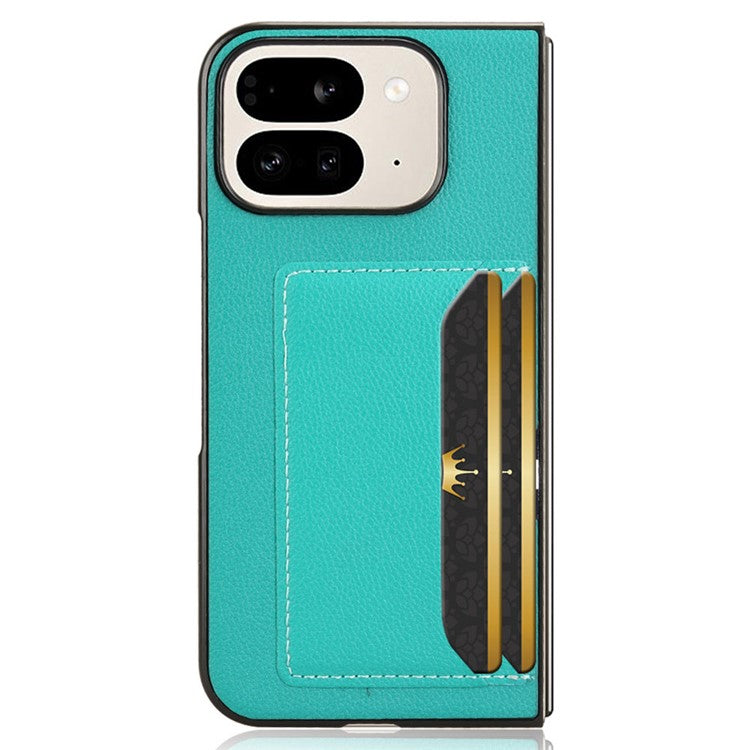 For Google Pixel 9 Pro Fold 5G Case Card Holder Litchi Texture Leather+PC Folding Phone Cover - Green