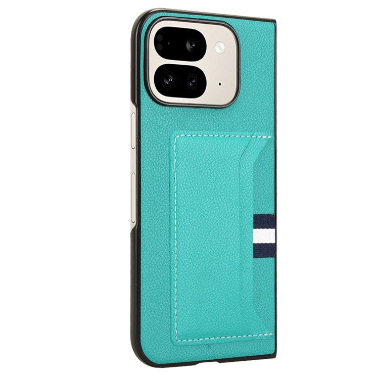 For Google Pixel 9 Pro Fold 5G Case Card Holder Litchi Texture Leather+PC Folding Phone Cover - Green