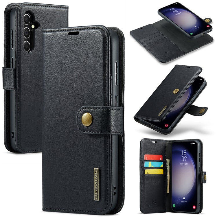 DG.MING for Samsung Galaxy S24 FE Case Detachable Split Leather Phone Cover - Black