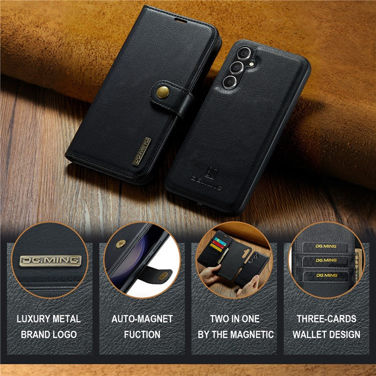 DG.MING for Samsung Galaxy S24 FE Case Detachable Split Leather Phone Cover - Black