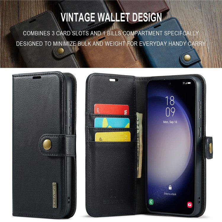 DG.MING for Samsung Galaxy S24 FE Case Detachable Split Leather Phone Cover - Black