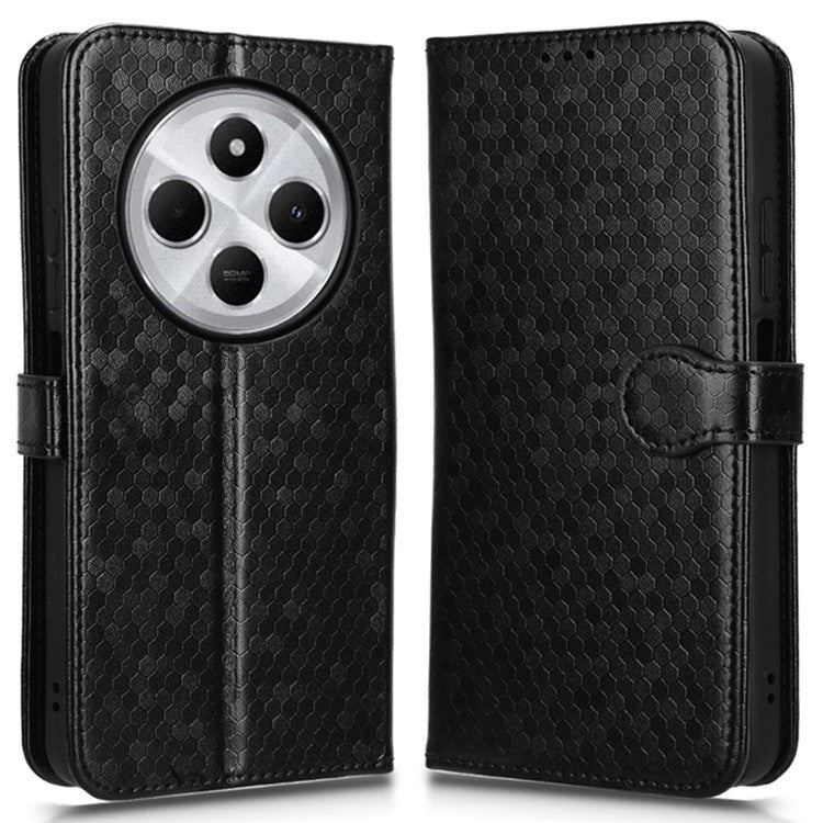 For Xiaomi Poco C75 4G / Redmi 14R 5G / 14C 4G Wallet Case Dot Pattern Imprint PU Leather Phone Cover - Black