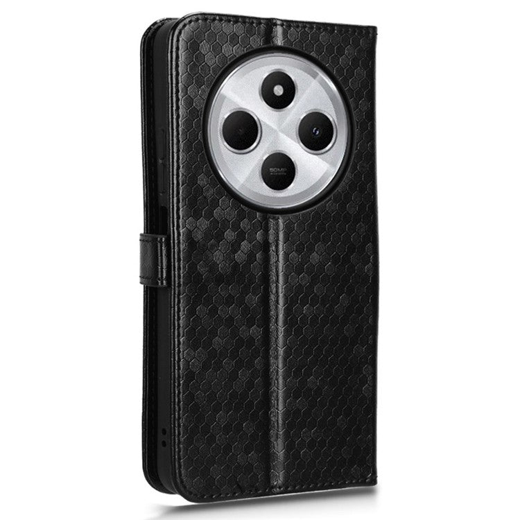 For Xiaomi Poco C75 4G / Redmi 14R 5G / 14C 4G Wallet Case Dot Pattern Imprint PU Leather Phone Cover - Black