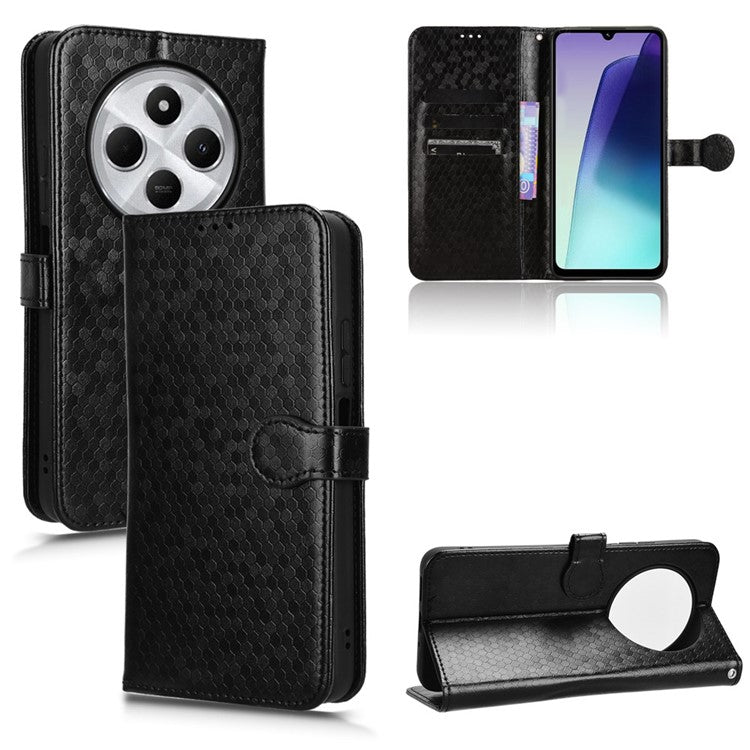 For Xiaomi Poco C75 4G / Redmi 14R 5G / 14C 4G Wallet Case Dot Pattern Imprint PU Leather Phone Cover - Black