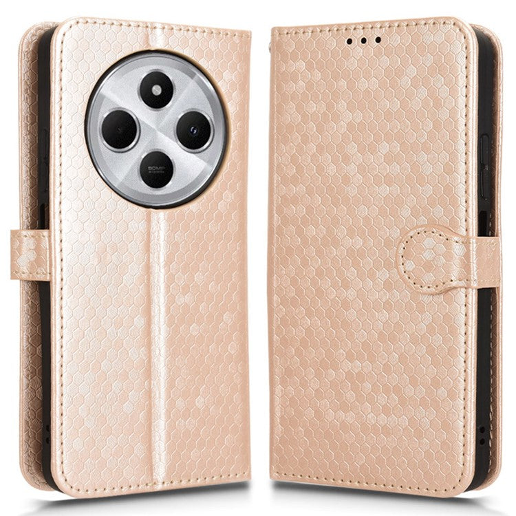 For Xiaomi Poco C75 4G / Redmi 14R 5G / 14C 4G Wallet Case Dot Pattern Imprint PU Leather Phone Cover - Rose Gold