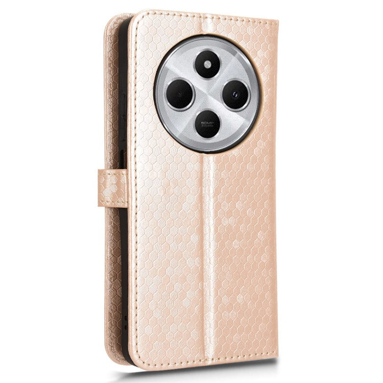 For Xiaomi Poco C75 4G / Redmi 14R 5G / 14C 4G Wallet Case Dot Pattern Imprint PU Leather Phone Cover - Rose Gold