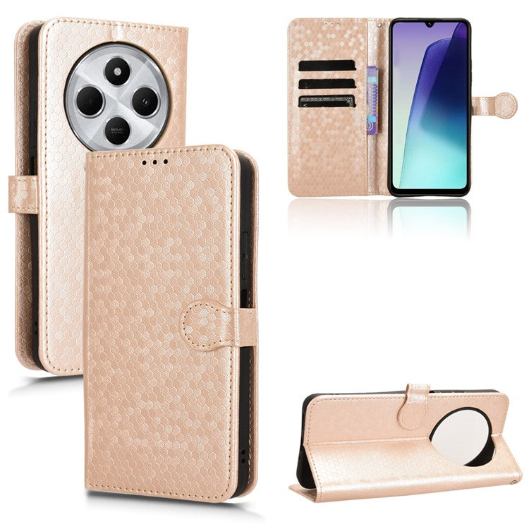 For Xiaomi Poco C75 4G / Redmi 14R 5G / 14C 4G Wallet Case Dot Pattern Imprint PU Leather Phone Cover - Rose Gold