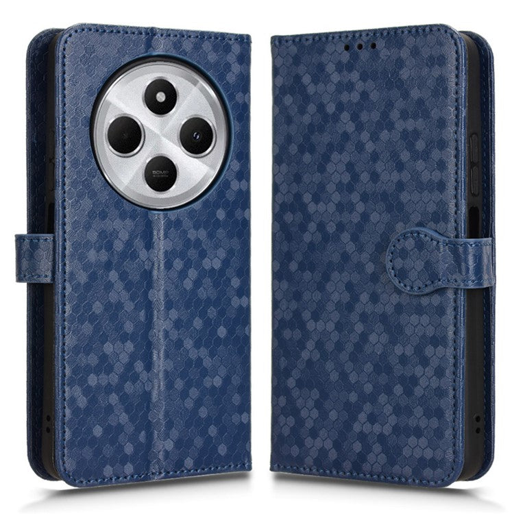 For Xiaomi Poco C75 4G / Redmi 14R 5G / 14C 4G Wallet Case Dot Pattern Imprint PU Leather Phone Cover - Dark Blue