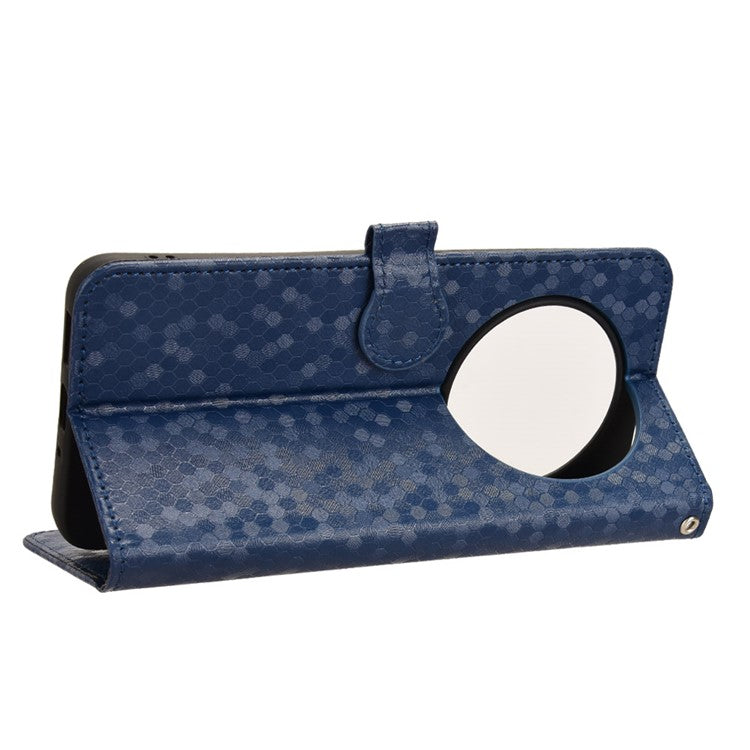 For Xiaomi Poco C75 4G / Redmi 14R 5G / 14C 4G Wallet Case Dot Pattern Imprint PU Leather Phone Cover - Dark Blue