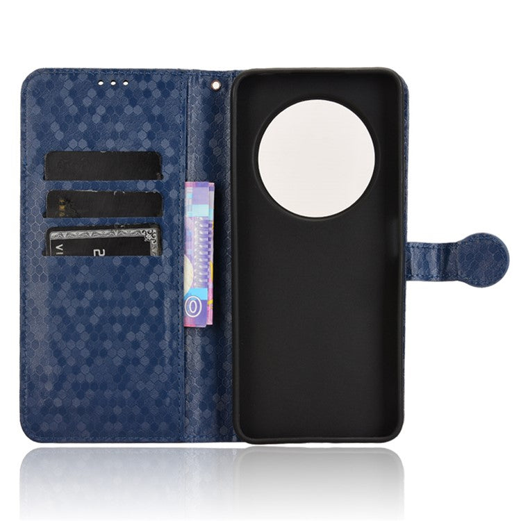 For Xiaomi Poco C75 4G / Redmi 14R 5G / 14C 4G Wallet Case Dot Pattern Imprint PU Leather Phone Cover - Dark Blue