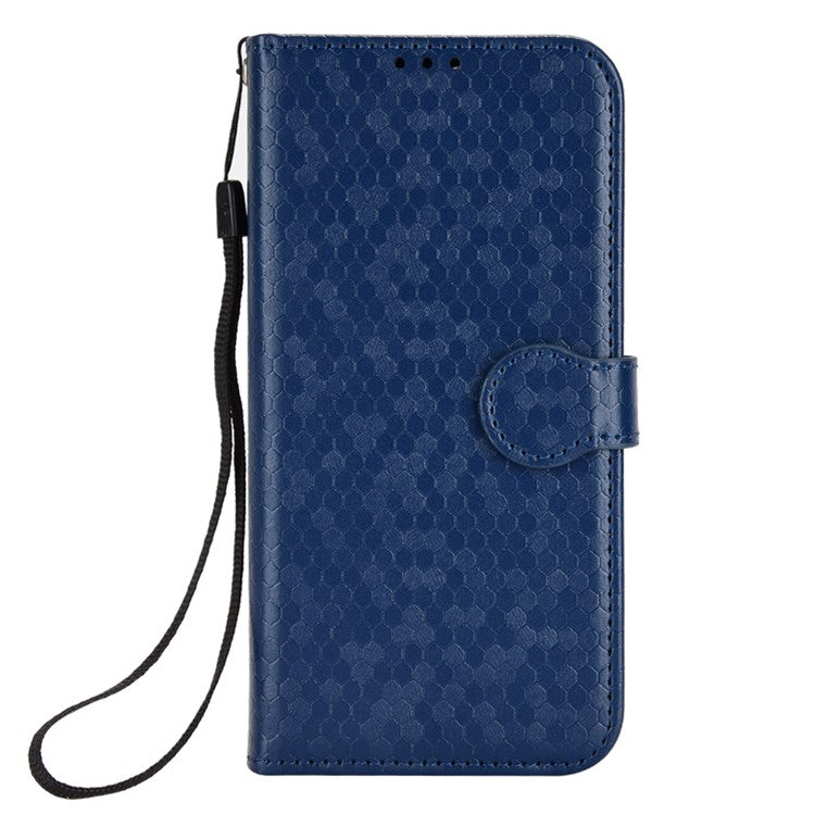 For Xiaomi Poco C75 4G / Redmi 14R 5G / 14C 4G Wallet Case Dot Pattern Imprint PU Leather Phone Cover - Dark Blue