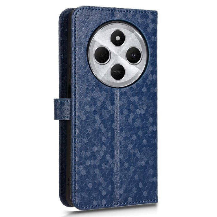 For Xiaomi Poco C75 4G / Redmi 14R 5G / 14C 4G Wallet Case Dot Pattern Imprint PU Leather Phone Cover - Dark Blue