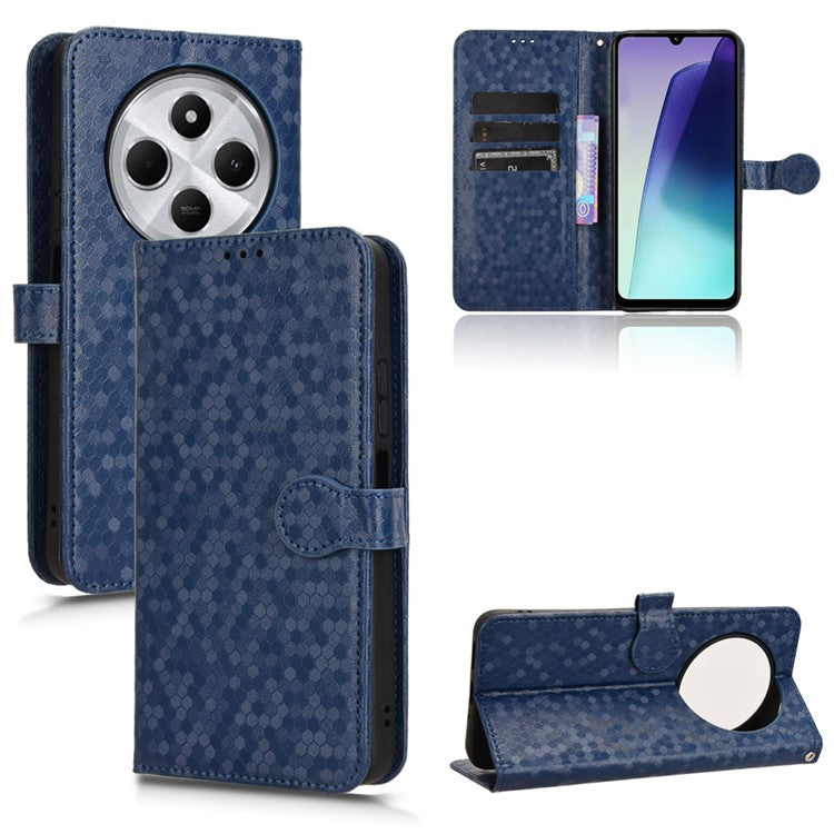 For Xiaomi Poco C75 4G / Redmi 14R 5G / 14C 4G Wallet Case Dot Pattern Imprint PU Leather Phone Cover - Dark Blue