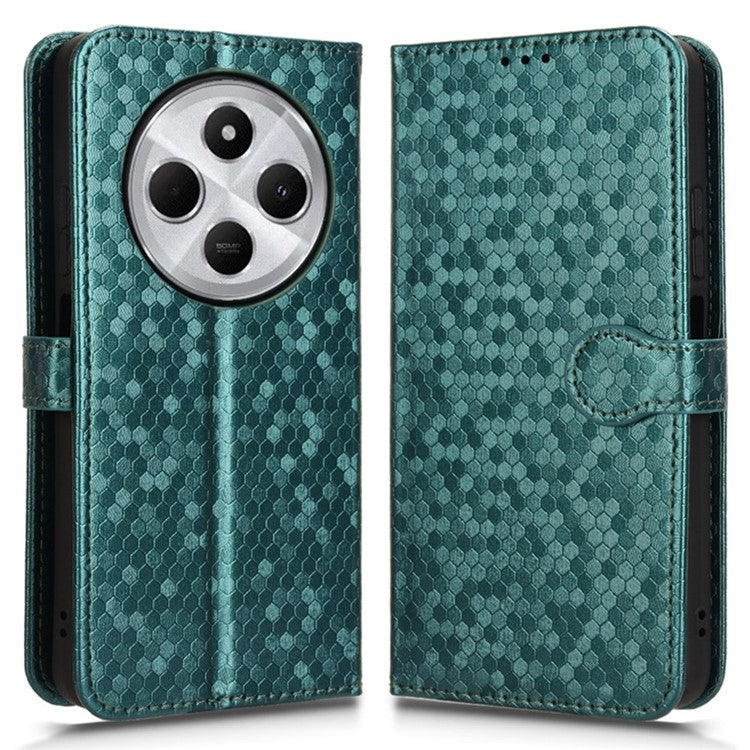 For Xiaomi Poco C75 4G / Redmi 14R 5G / 14C 4G Wallet Case Dot Pattern Imprint PU Leather Phone Cover - Green