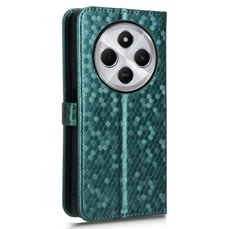 For Xiaomi Poco C75 4G / Redmi 14R 5G / 14C 4G Wallet Case Dot Pattern Imprint PU Leather Phone Cover - Green