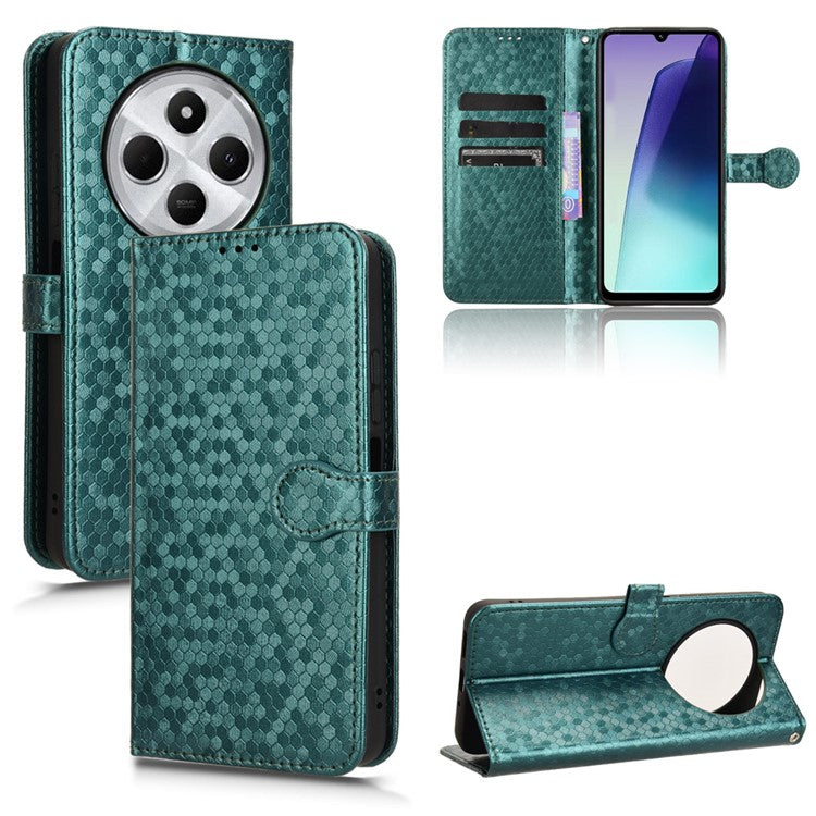 For Xiaomi Poco C75 4G / Redmi 14R 5G / 14C 4G Wallet Case Dot Pattern Imprint PU Leather Phone Cover - Green