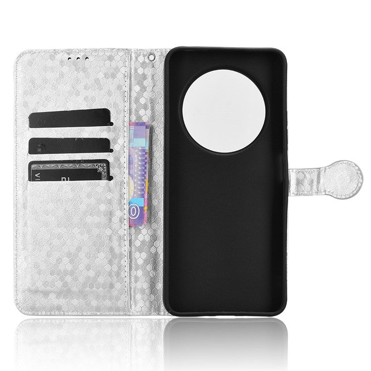 For Xiaomi Poco C75 4G / Redmi 14R 5G / 14C 4G Wallet Case Dot Pattern Imprint PU Leather Phone Cover - Silver