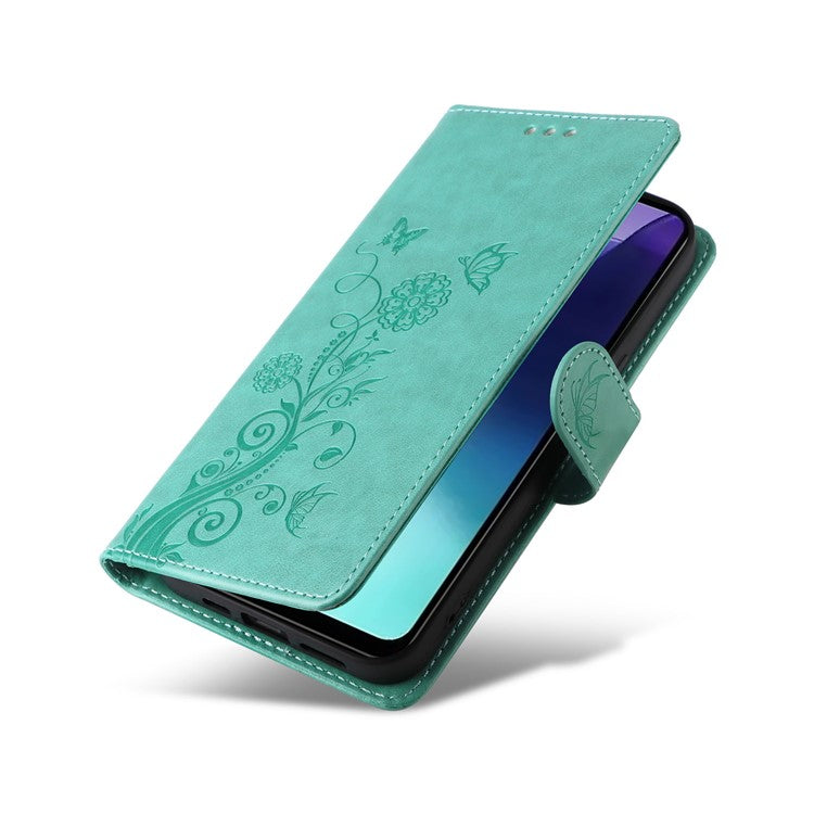 For Xiaomi Poco C75 4G / Redmi 14R 5G / 14C 4G Leather Case Butterfly Floral Imprint Wallet Stand Cover - Green