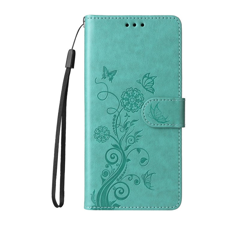 For Xiaomi Poco C75 4G / Redmi 14R 5G / 14C 4G Leather Case Butterfly Floral Imprint Wallet Stand Cover - Green