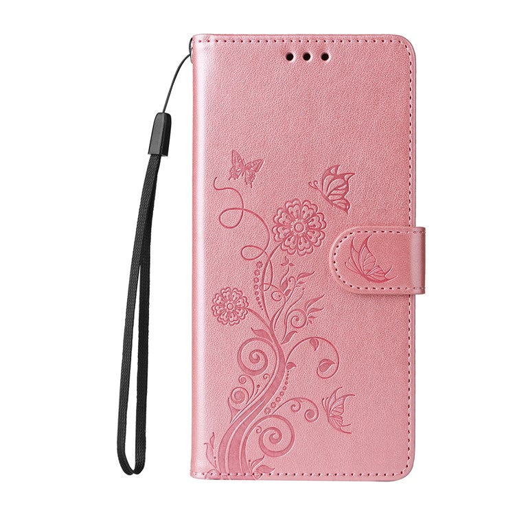 For Xiaomi Poco C75 4G / Redmi 14R 5G / 14C 4G Leather Case Butterfly Floral Imprint Wallet Stand Cover - Pink