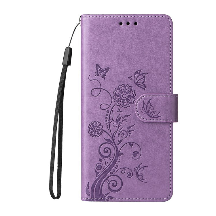 For Xiaomi Poco C75 4G / Redmi 14R 5G / 14C 4G Leather Case Butterfly Floral Imprint Wallet Stand Cover - Purple