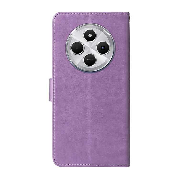 For Xiaomi Poco C75 4G / Redmi 14R 5G / 14C 4G Leather Case Butterfly Floral Imprint Wallet Stand Cover - Purple