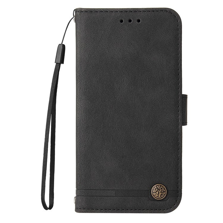 For Xiaomi Poco C75 4G / Redmi 14R 5G / 14C 4G Wallet Case Skin-Touch Leather Phone Cover Tree Pattern Hardware - Black