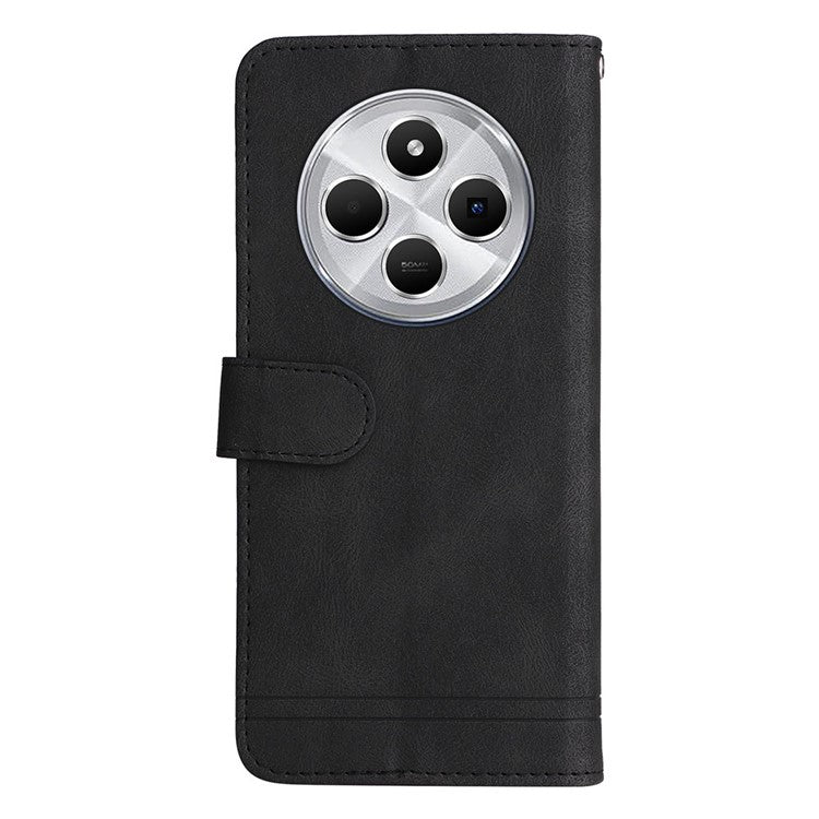 For Xiaomi Poco C75 4G / Redmi 14R 5G / 14C 4G Wallet Case Skin-Touch Leather Phone Cover Tree Pattern Hardware - Black