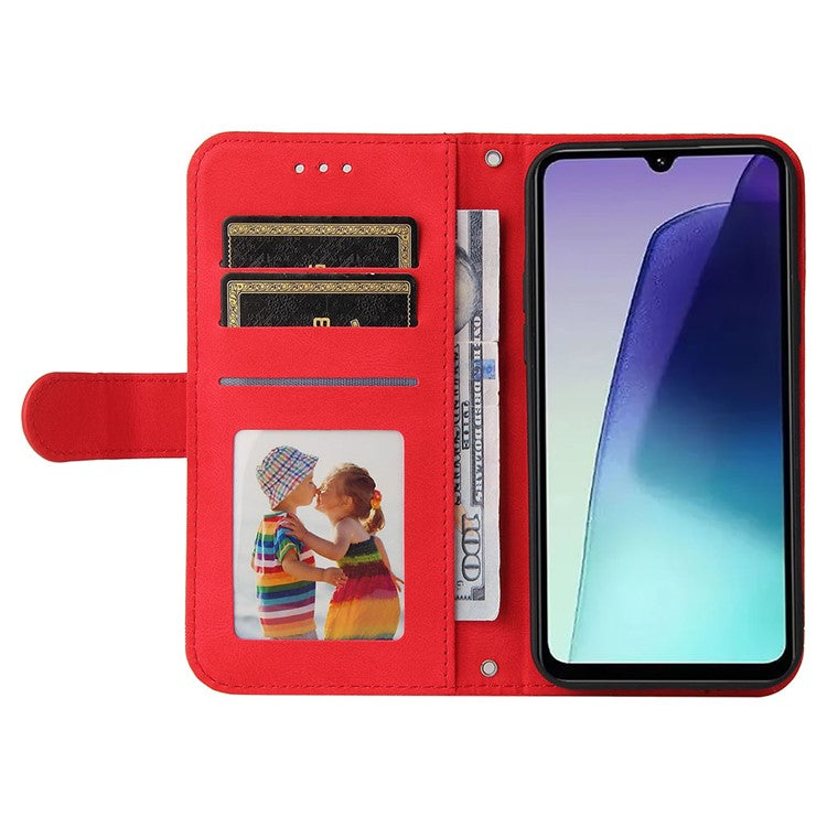 For Xiaomi Poco C75 4G / Redmi 14R 5G / 14C 4G Wallet Case Skin-Touch Leather Phone Cover Tree Pattern Hardware - Red