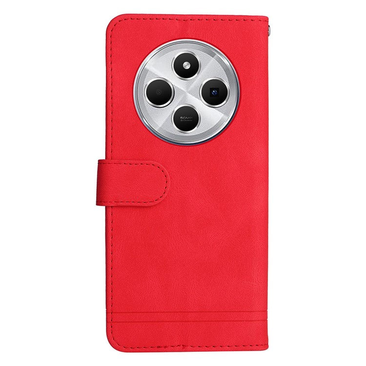 For Xiaomi Poco C75 4G / Redmi 14R 5G / 14C 4G Wallet Case Skin-Touch Leather Phone Cover Tree Pattern Hardware - Red