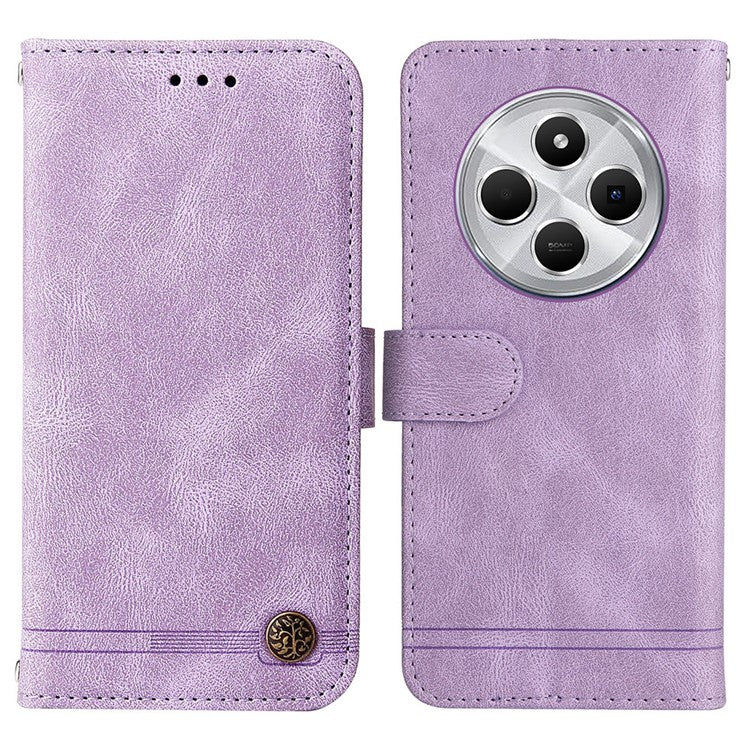 For Xiaomi Poco C75 4G / Redmi 14R 5G / 14C 4G Wallet Case Skin-Touch Leather Phone Cover Tree Pattern Hardware - Purple