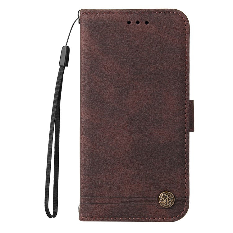 For Xiaomi Poco C75 4G / Redmi 14R 5G / 14C 4G Wallet Case Skin-Touch Leather Phone Cover Tree Pattern Hardware - Brown