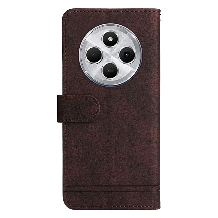 For Xiaomi Poco C75 4G / Redmi 14R 5G / 14C 4G Wallet Case Skin-Touch Leather Phone Cover Tree Pattern Hardware - Brown