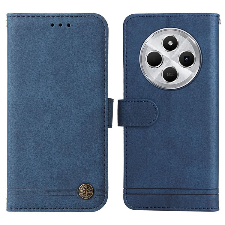 For Xiaomi Poco C75 4G / Redmi 14R 5G / 14C 4G Wallet Case Skin-Touch Leather Phone Cover Tree Pattern Hardware - Blue