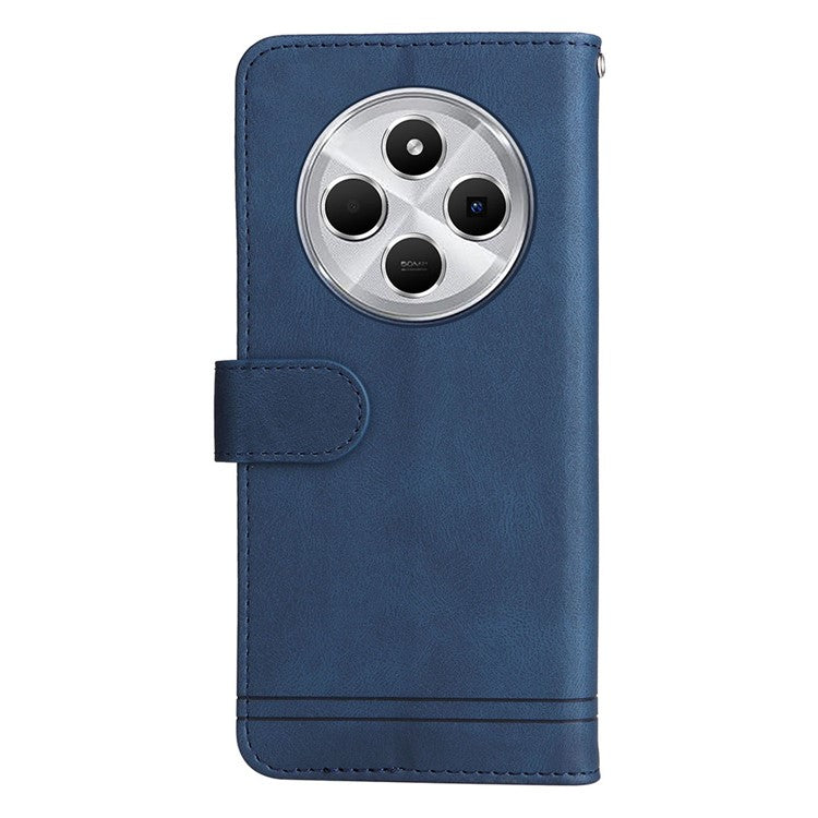 For Xiaomi Poco C75 4G / Redmi 14R 5G / 14C 4G Wallet Case Skin-Touch Leather Phone Cover Tree Pattern Hardware - Blue