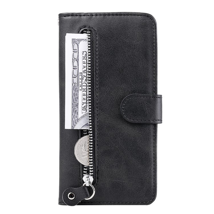 For Xiaomi Poco C75 4G / Redmi 14R 5G / 14C 4G Case Zipper Wallet Calf Texture PU Leather Phone Cover - Black