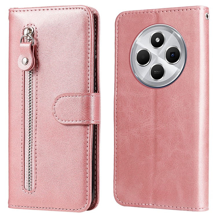 For Xiaomi Poco C75 4G / Redmi 14R 5G / 14C 4G Case Zipper Wallet Calf Texture PU Leather Phone Cover - Pink