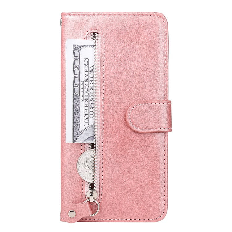 For Xiaomi Poco C75 4G / Redmi 14R 5G / 14C 4G Case Zipper Wallet Calf Texture PU Leather Phone Cover - Pink