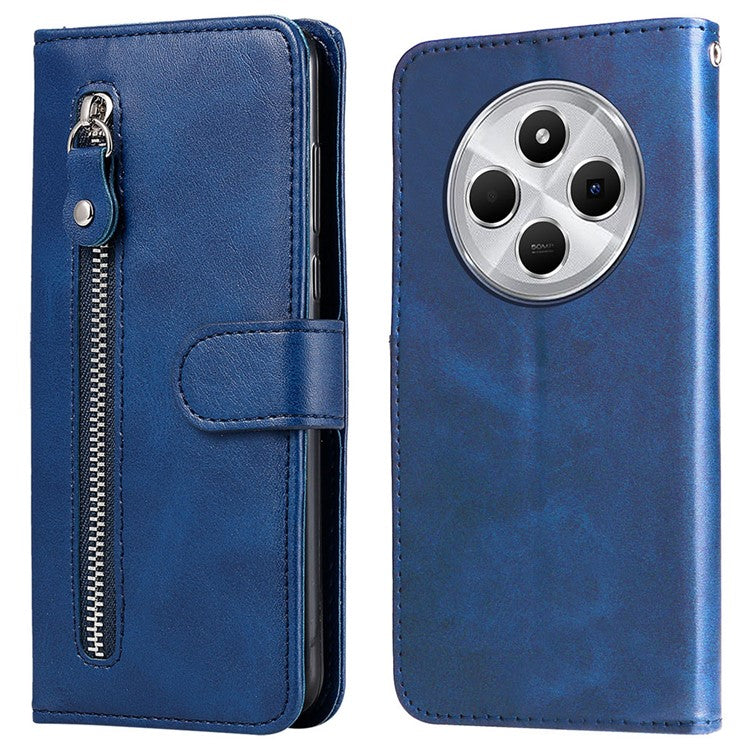 For Xiaomi Poco C75 4G / Redmi 14R 5G / 14C 4G Case Zipper Wallet Calf Texture PU Leather Phone Cover - Blue