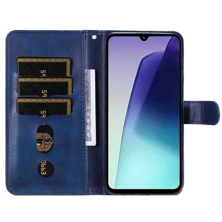 For Xiaomi Poco C75 4G / Redmi 14R 5G / 14C 4G Case Zipper Wallet Calf Texture PU Leather Phone Cover - Blue