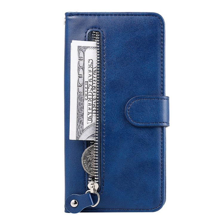 For Xiaomi Poco C75 4G / Redmi 14R 5G / 14C 4G Case Zipper Wallet Calf Texture PU Leather Phone Cover - Blue