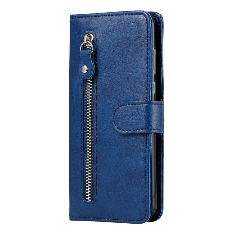 For Xiaomi Poco C75 4G / Redmi 14R 5G / 14C 4G Case Zipper Wallet Calf Texture PU Leather Phone Cover - Blue