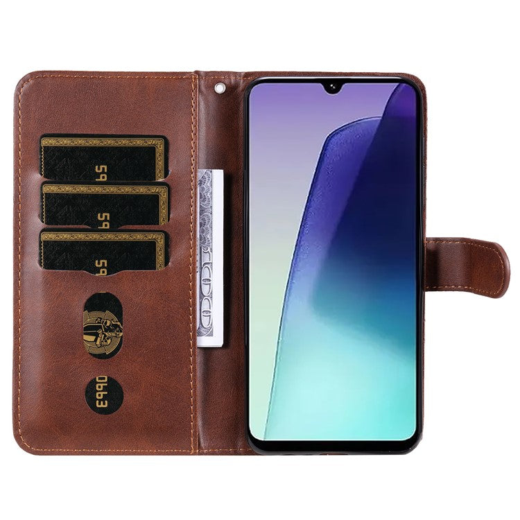 For Xiaomi Poco C75 4G / Redmi 14R 5G / 14C 4G Case Zipper Wallet Calf Texture PU Leather Phone Cover - Brown