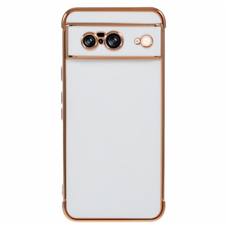 For Google Pixel 8 Case Electroplated Frame TPU Soft Phone Cover - Ivory White