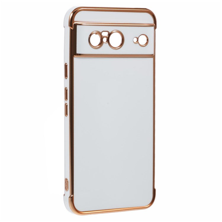 For Google Pixel 8 Case Electroplated Frame TPU Soft Phone Cover - Ivory White