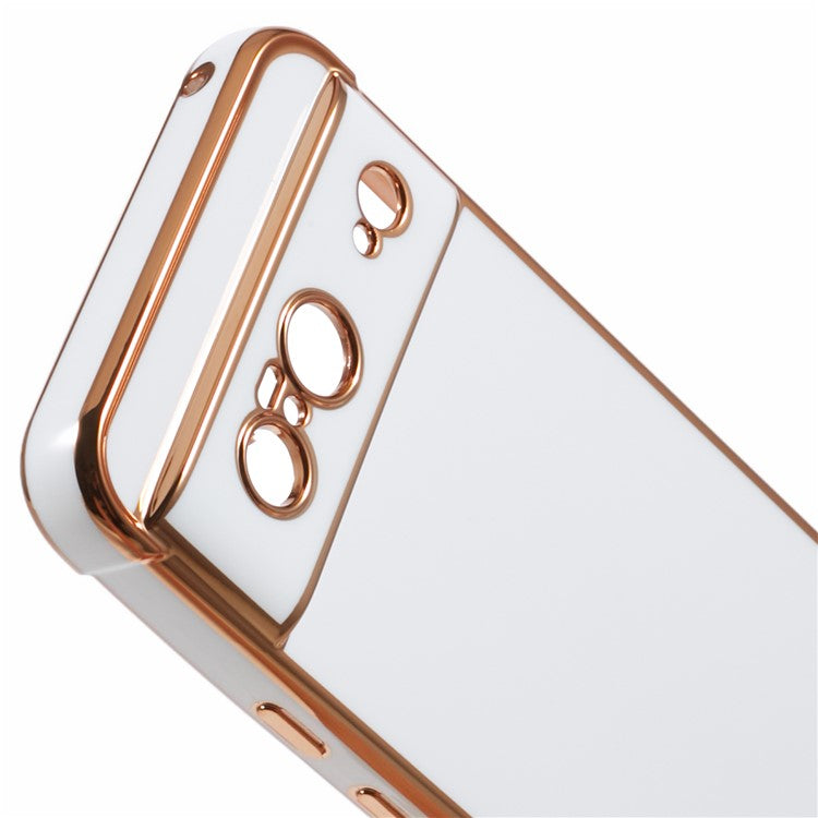 For Google Pixel 8 Case Electroplated Frame TPU Soft Phone Cover - Ivory White